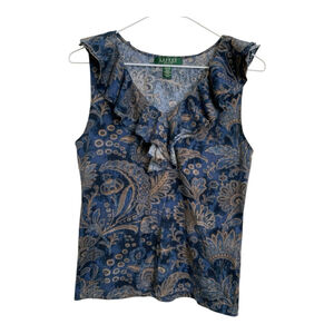 Lauren Ralph Lauren Petite Womens Paisley Ruffle Tank Top